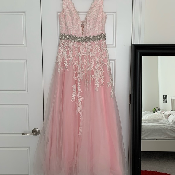 Flower Lace Pink Prom Dress - Picture 1 of 11